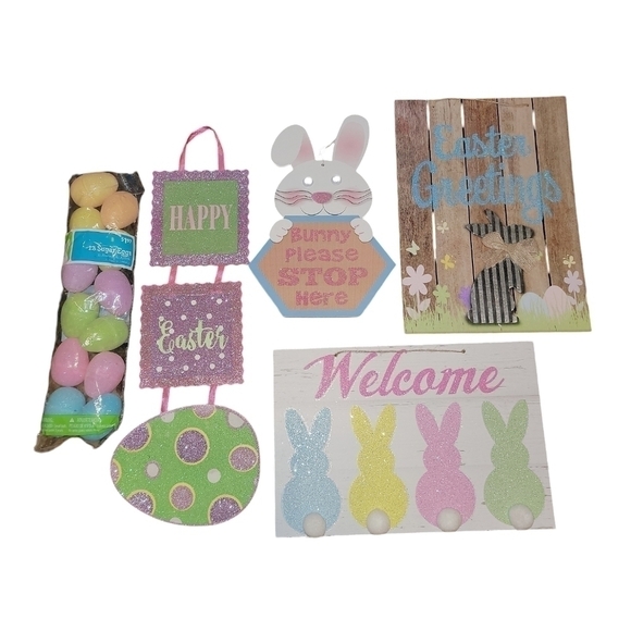 Easter Decor 4 hanging & 1 pack of sugar eggs sparkly fun & festive - Picture 1 of 13